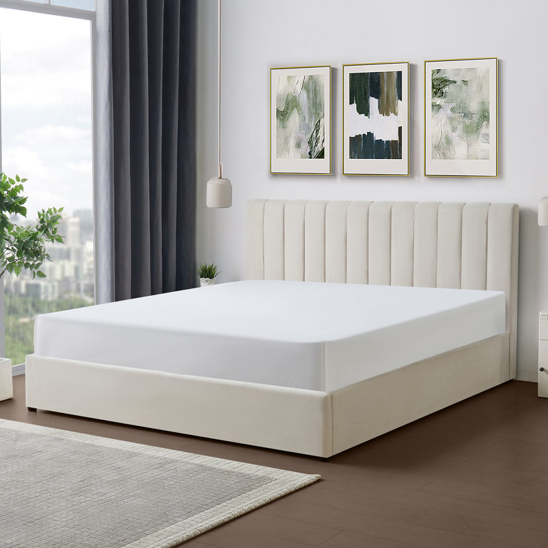 Evelynne Fabric Ottoman Bed Frame with Storage - , Beige, Super King (6')