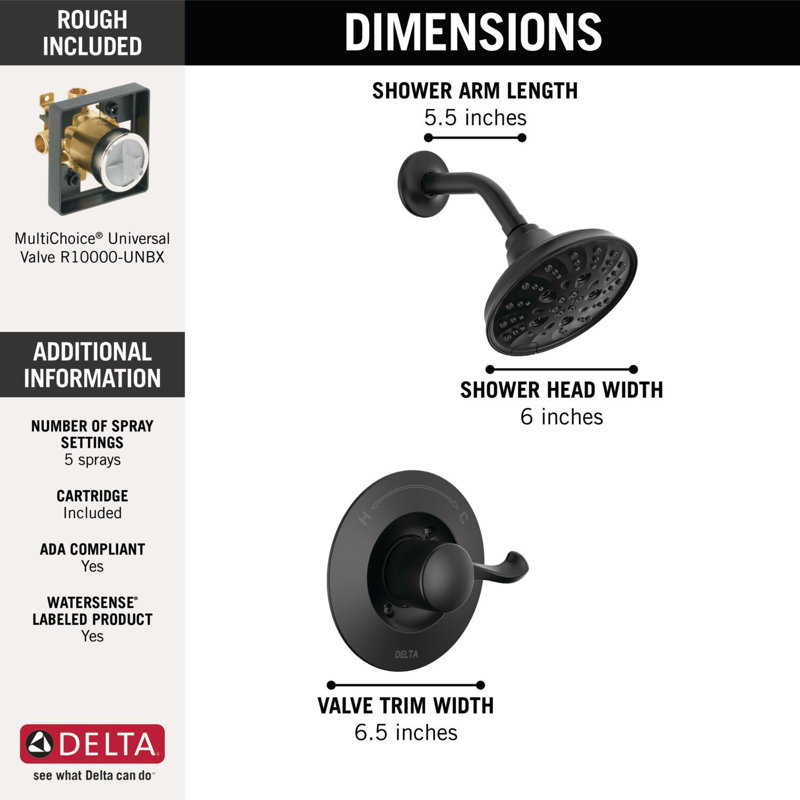 Robinet de douche Esato avec valve brute et technologie H2Okinetic, Noir
