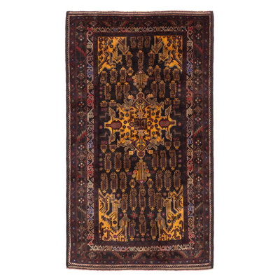 Tapis noir Teimani 3 pi 8 po x 6 pi 6 po