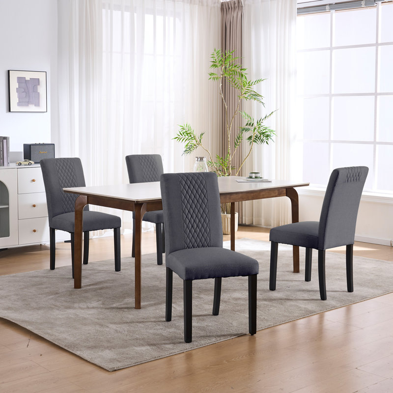 Set of 2 Modern Soft Linen Fabric Thickened Upholstered Dining Chair, Light Gray