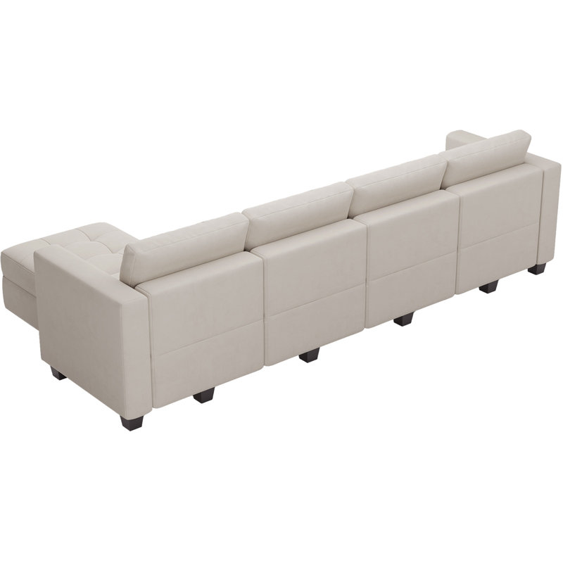Canapé modulaire rembourré 116,6 po Soneson, Velours beige