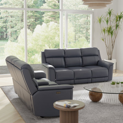 Canapé inclinable électrique Oslo avec causeuse et fauteuil inclinable pivotant manuel en saphir Oslo