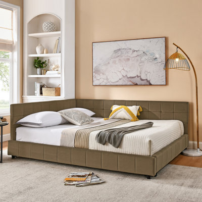 Grand lit, velours brun, pour cadre de chambre à coucher et de décoration de salon, pièce