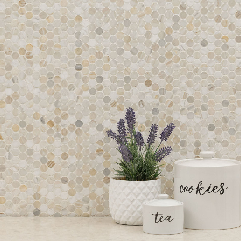 Selene Oro Penny Round 12 in. x 12 in. Honed Marble Mosaic Floor and Wall Tile