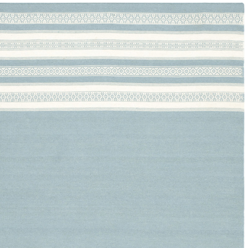 Tapis turquoise en laine / coton tissé à la main à plat à rayures Rodgers, Tapis de couloir 2 pi 6 po x 8 pi