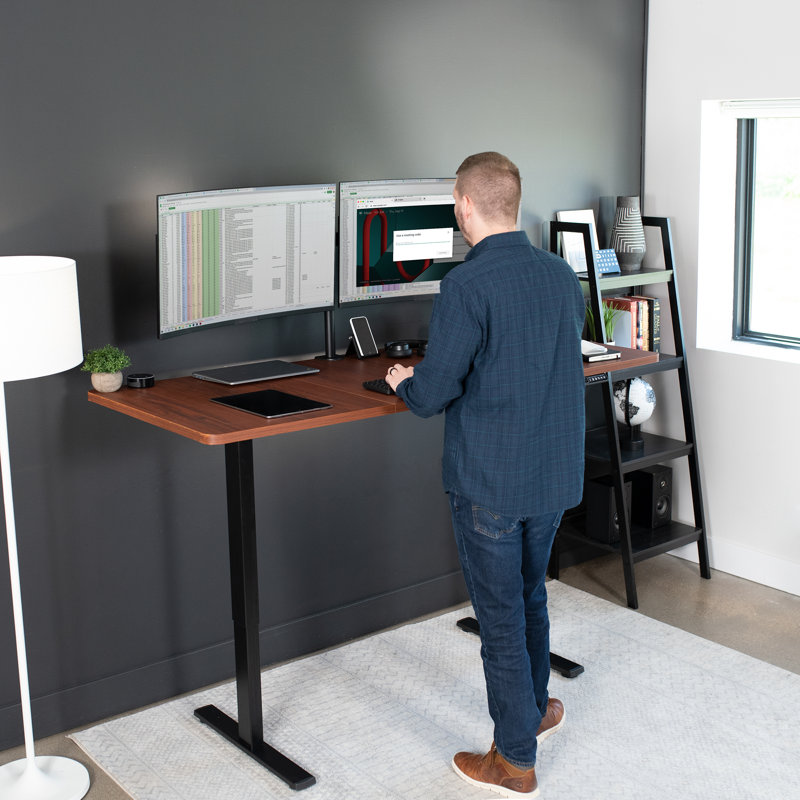 VIVO Single Motor Electric Desk with Push Button Memory Controller, Dark Walnut/Black, 48.5" H x 71" W x 30" D