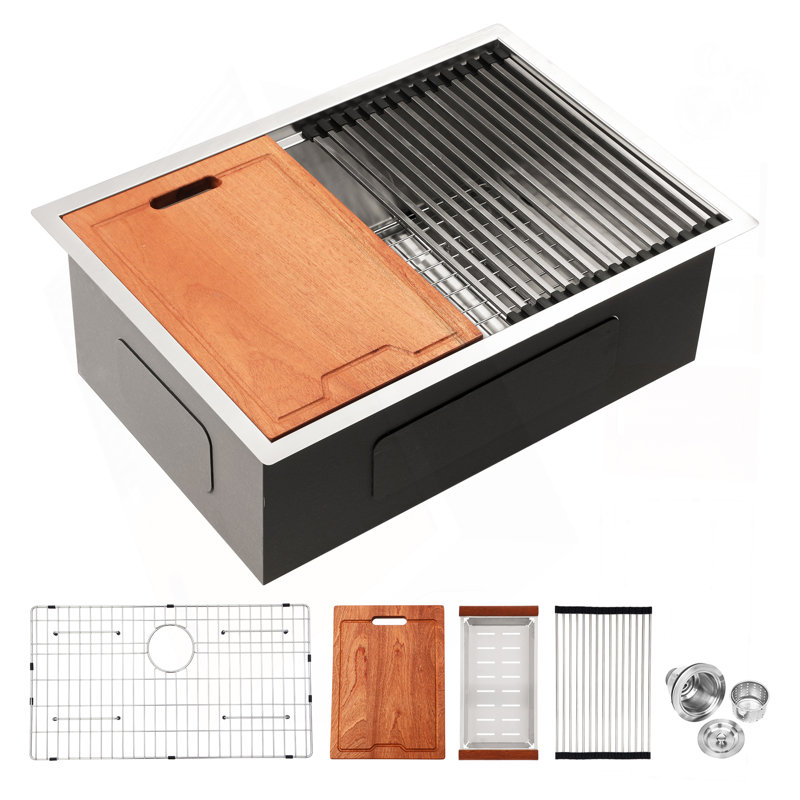 Single Bowl Undermount Workstation Kitchen Sink - 27"X19"X 10" Inch 16 Gauge Stainless Steel Deep Sink