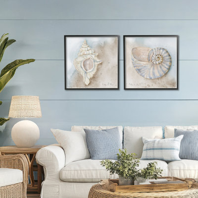 Conch & Nautilus Ocean's Edge 2pc Framed Giclee Set, design by Audrey Jeanne Roberts