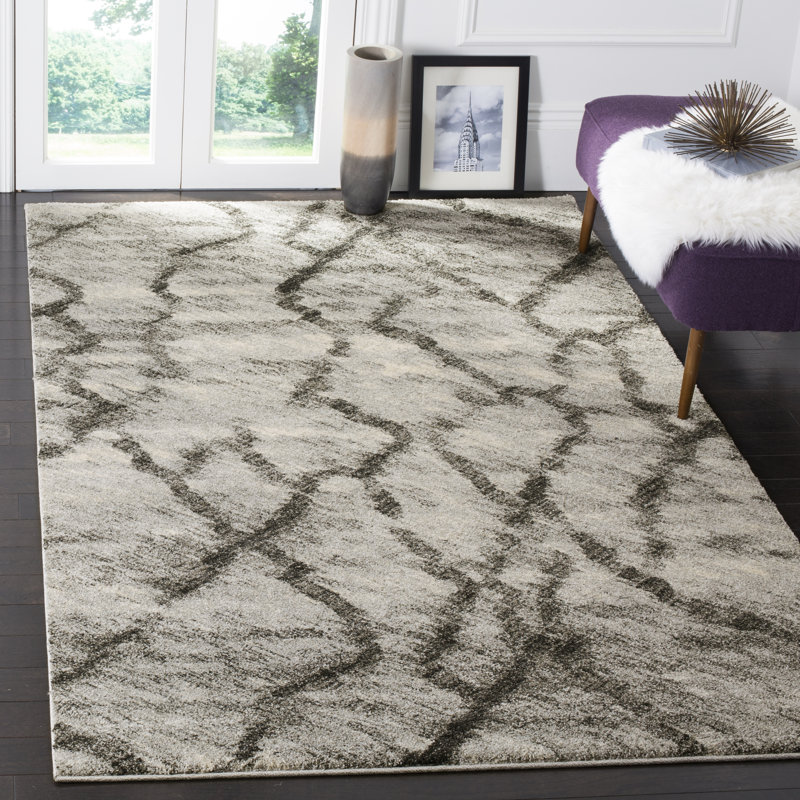 Tapis abstrait Retro 2144 Performance, Rectangle 6 pi x 9 pi, Gris