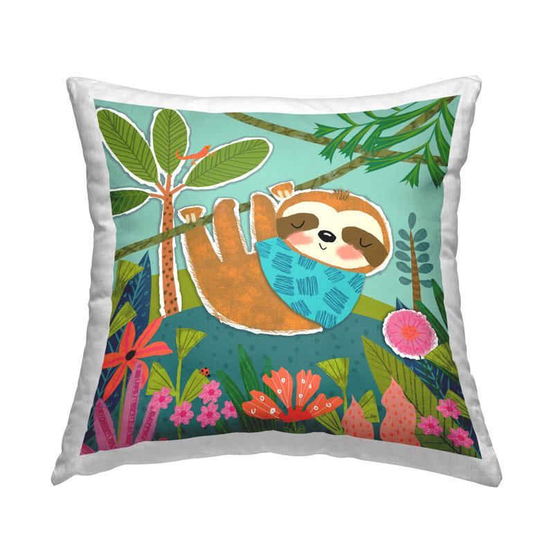 Coussin décoratif imprimé Sleepy Sloth in Nature par Tina Finn