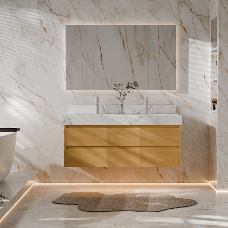 Ensemble de meuble-lavabo double flottant 48 po Corydon, Double Sink