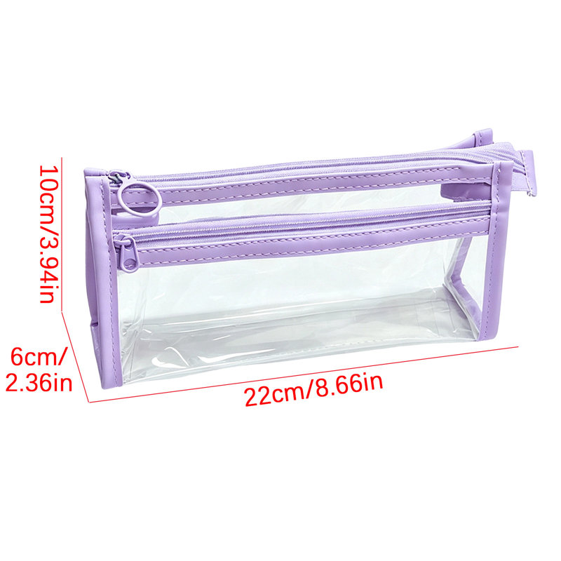 Pochette de rangement transparente pour fournitures scolaires, idéale pour l'organisation du bureau à l'école et au bureau.