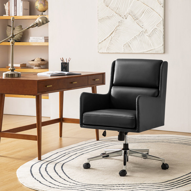 Zaysean Modern Faux Leather Tilting Executive Office Chair, Black