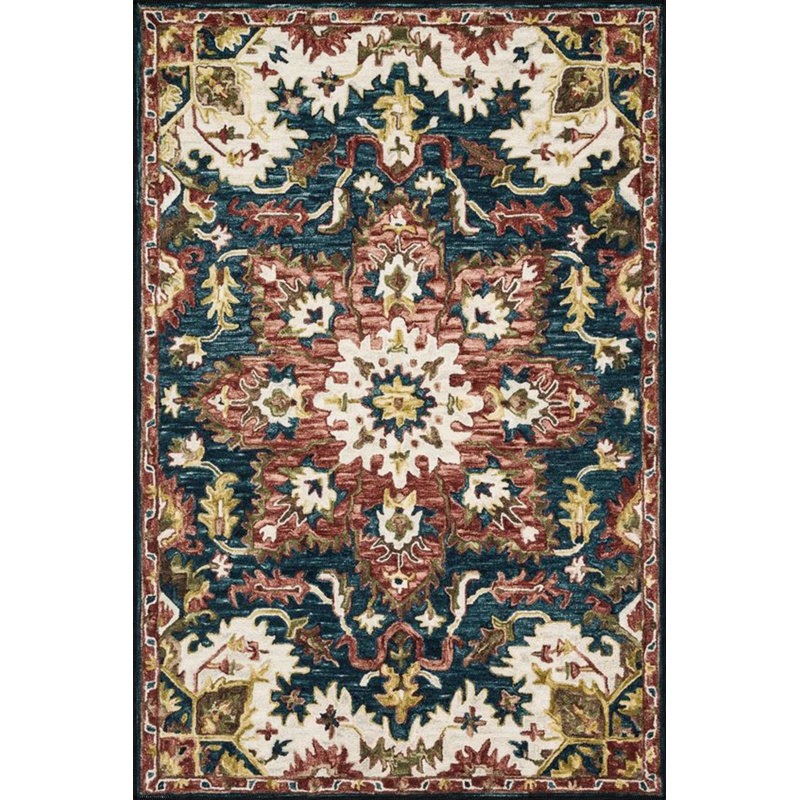 Tapis tissé à motif de losanges rouge et bleu traditionnel lavable à la machine, Rectangle 3 pi 3 po x 4 pi 11 po 