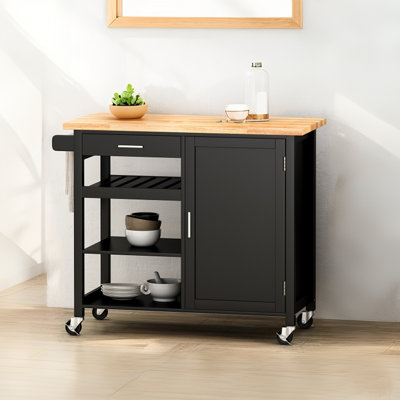 Modern Kitchen Cart with 1 Drawer, 3 Open Shelves, 1 Cabinet with 2 Shelves and a Towel Holder by Latitude Run