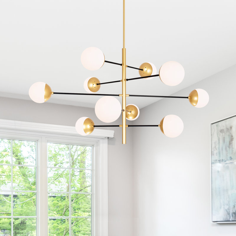 38'' 10-Light Chandelier with Medallion Gold Finish For Dining Room, Living Room, Foyer – G9 LED Compatible – Sculptural Modern Design