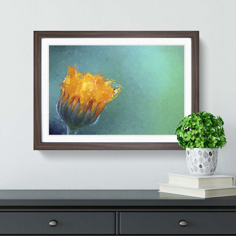 Blooming Orange Magnolia Flower in Abstract - Picture Frame Graphic Art Print, 48cm H x 65cm W x 2cm D, Walnut Framed