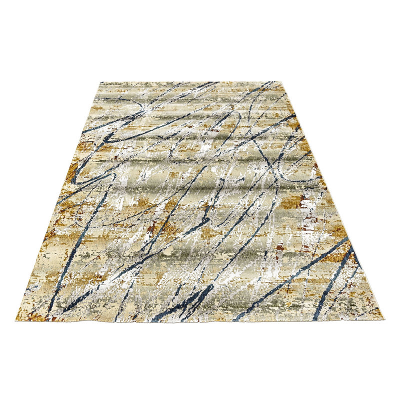 Tapis gris abstrait en laine 8 pi 10 po x 11 pi 10 po