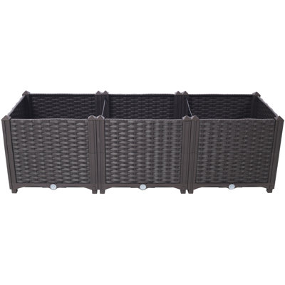 Boîtes à fleurs auto-arrosantes en plastique surélevé pour les légumes, les fleurs, les herbes, L 47,2 po x P 15,7 po, H 14,7 po, brun, matériau Pp, idéal pour le jardin qui grandit en longueur, largeur, hauteur, terrasse