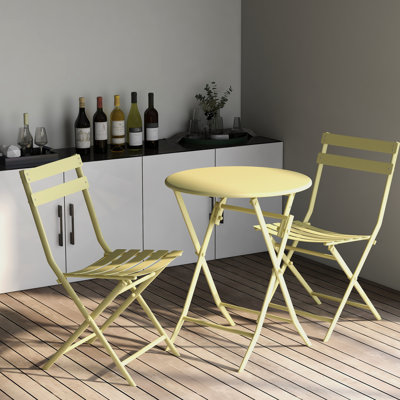 Yellow 3 Patio Bistro - Foldable Metal Chairs And Table For Backyard Leisure & Outdoor