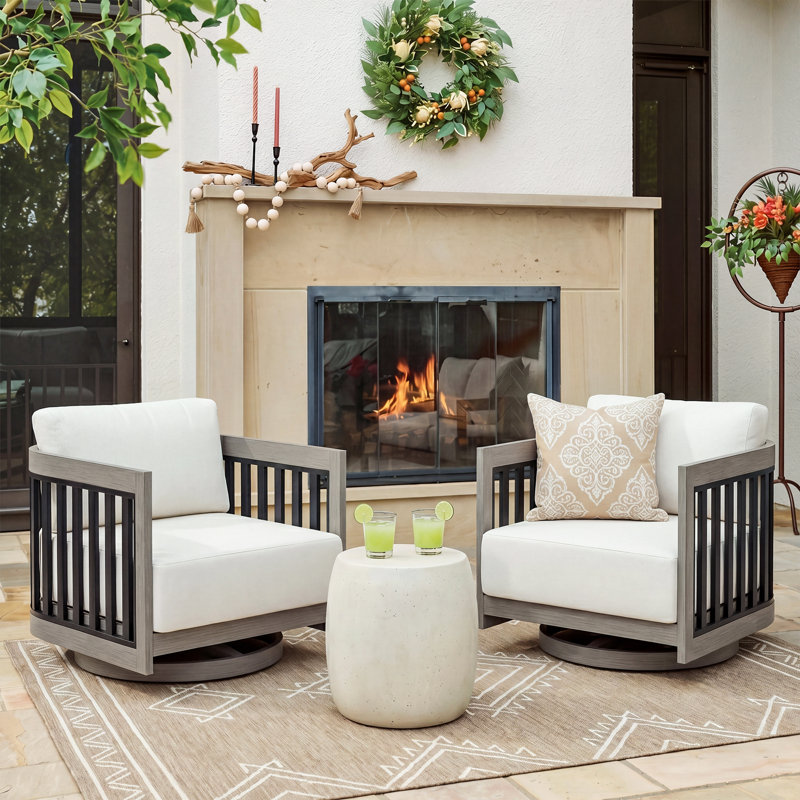 Sereno Patio Aluminum Club Swivel Chair Lounge Chairs With Cushions, Black/Gray