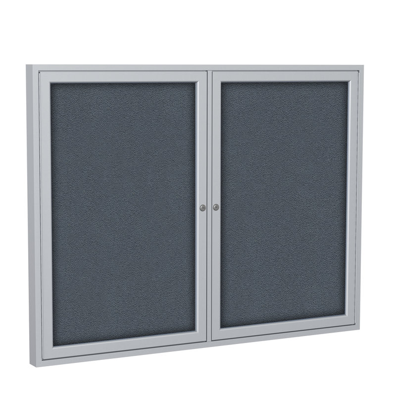 Panneau de bulletin fermé 2 portes, Satin, Gris, 48 po x 60 po