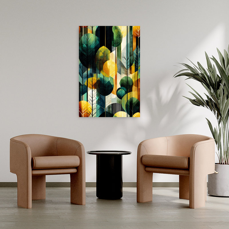 «Vibrant Abstract Forest», art géométrique coloré d'automne, H 36 po x l 24 po