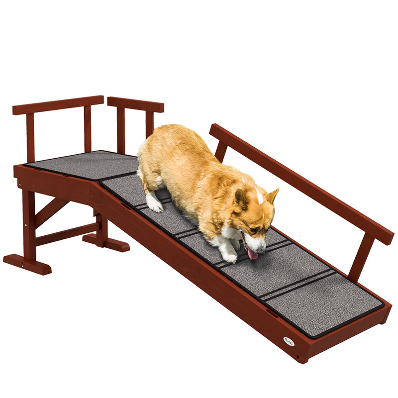 Dog Ramp, Dog Stairs For Small, Medium & Large Dogs, Pet Ramp For Bed Or Couch With Removable Guardrails, Non-Slip Surface, 49" Long, Brown