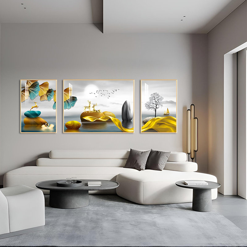 Encadré sur plastique / acrylique 3 pièces, H 27,55 po x l 74,8 po x P 1,18 po