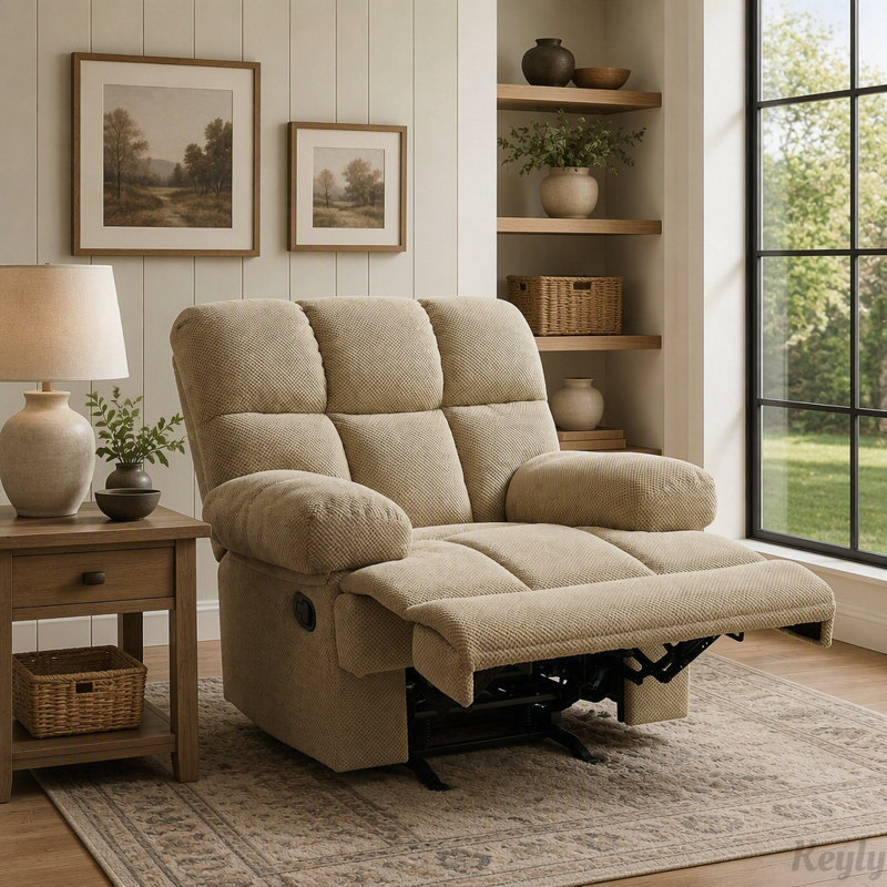 Fauteuil inclinable manuel berçant avec tissu Nubby, Tissu chameau