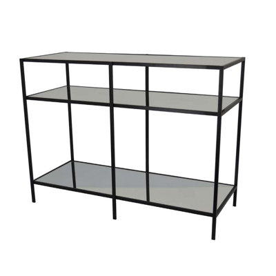 Gwen Plant Stand With 3 Mirrored Shelves, Black Metal Frame 40 Inch