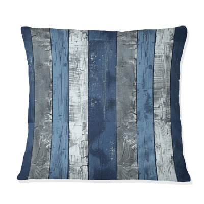 Planche de bois bleu marine et argentée I - Coussin Farmhouse