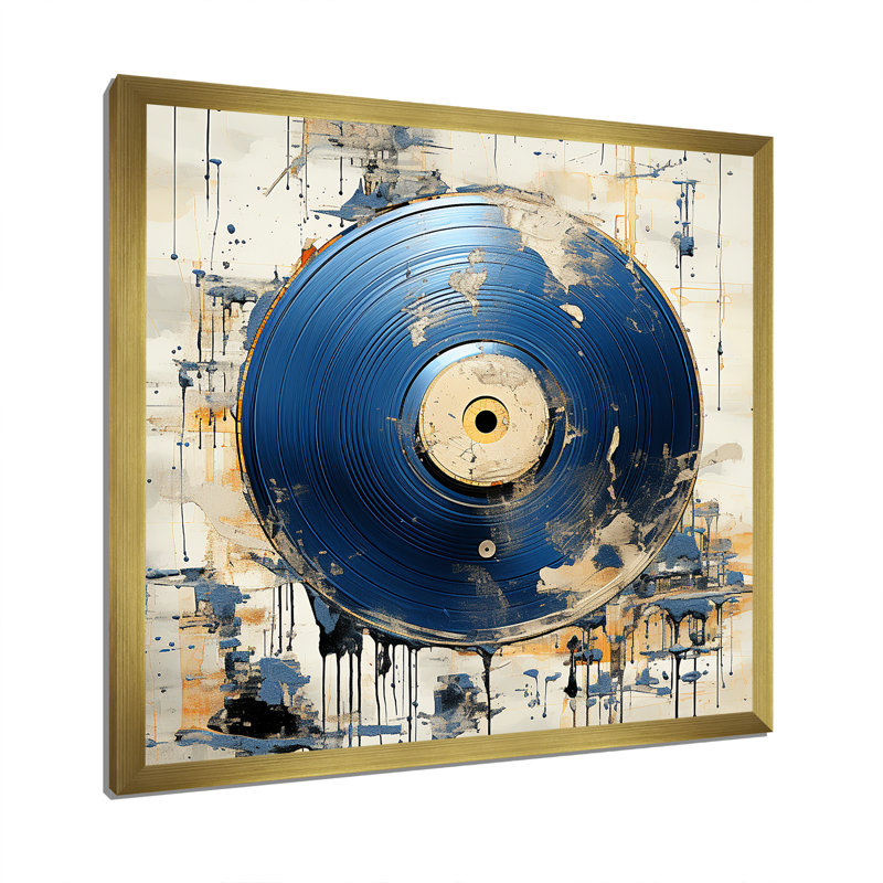 Disque vinyle blanc et bleu Melody, Cadre doré simple, H 16 po x l 16 po x P 1 po
