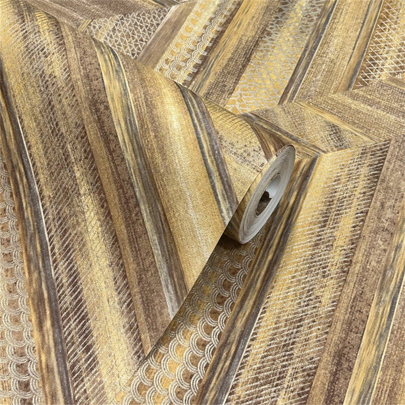 Rouleau de papier peint métallique rétro de luxe à effet bois Bergamo pour salon télé 