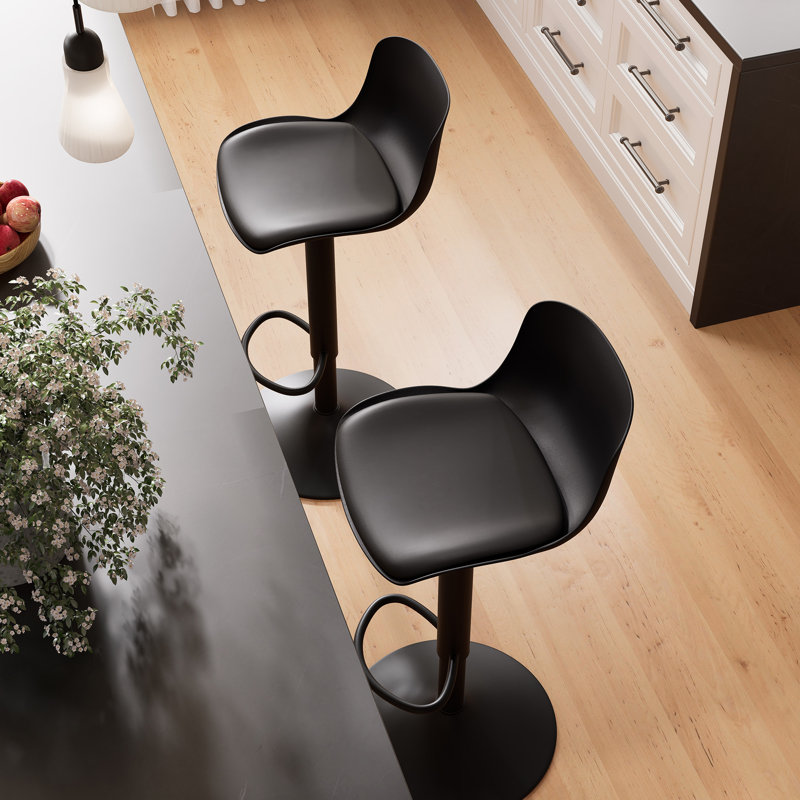 Tabouret de comptoir pivotant rembourré à hauteur réglable avec structure en métal Paytton, Noir