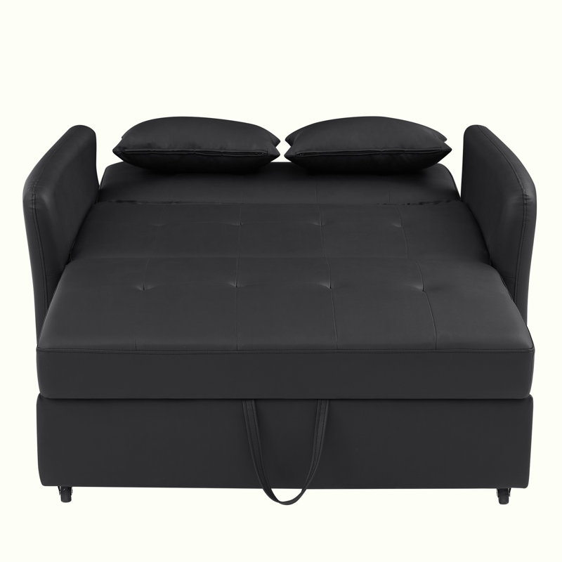51.57" Convertible Sleeper Bed, Adjustable Oversized Armchair with Three USB Ports for Small Space, Black PU