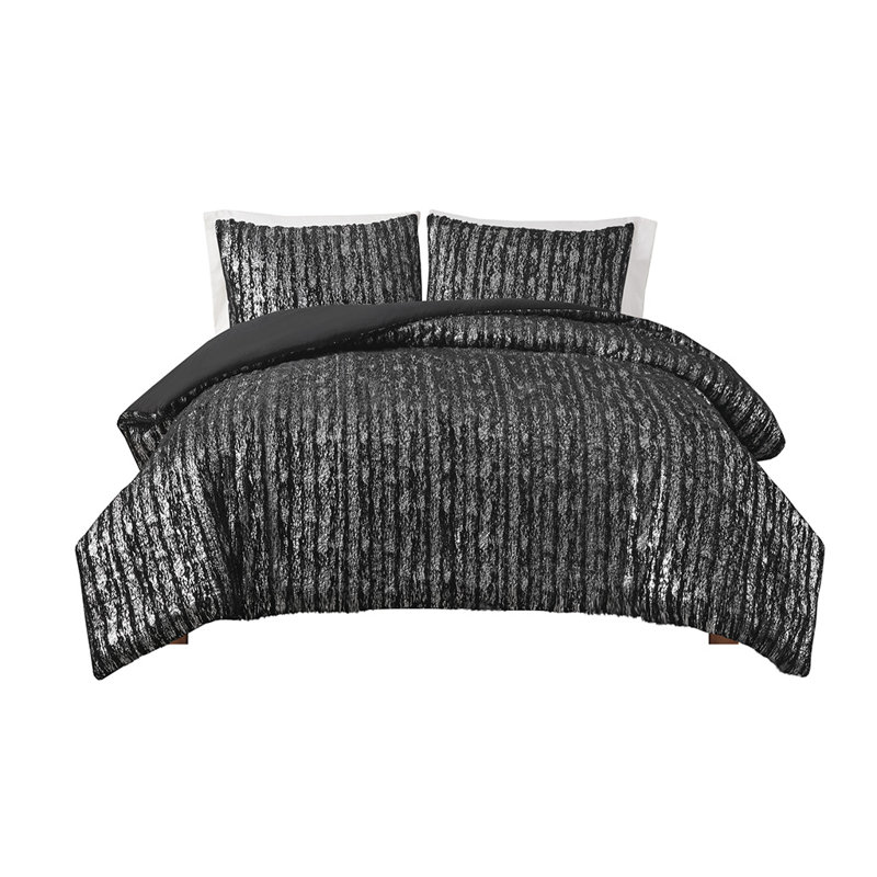 Literie Mariany, Housse de couette simple / simple TG + 1 taie déc, Noir / argent