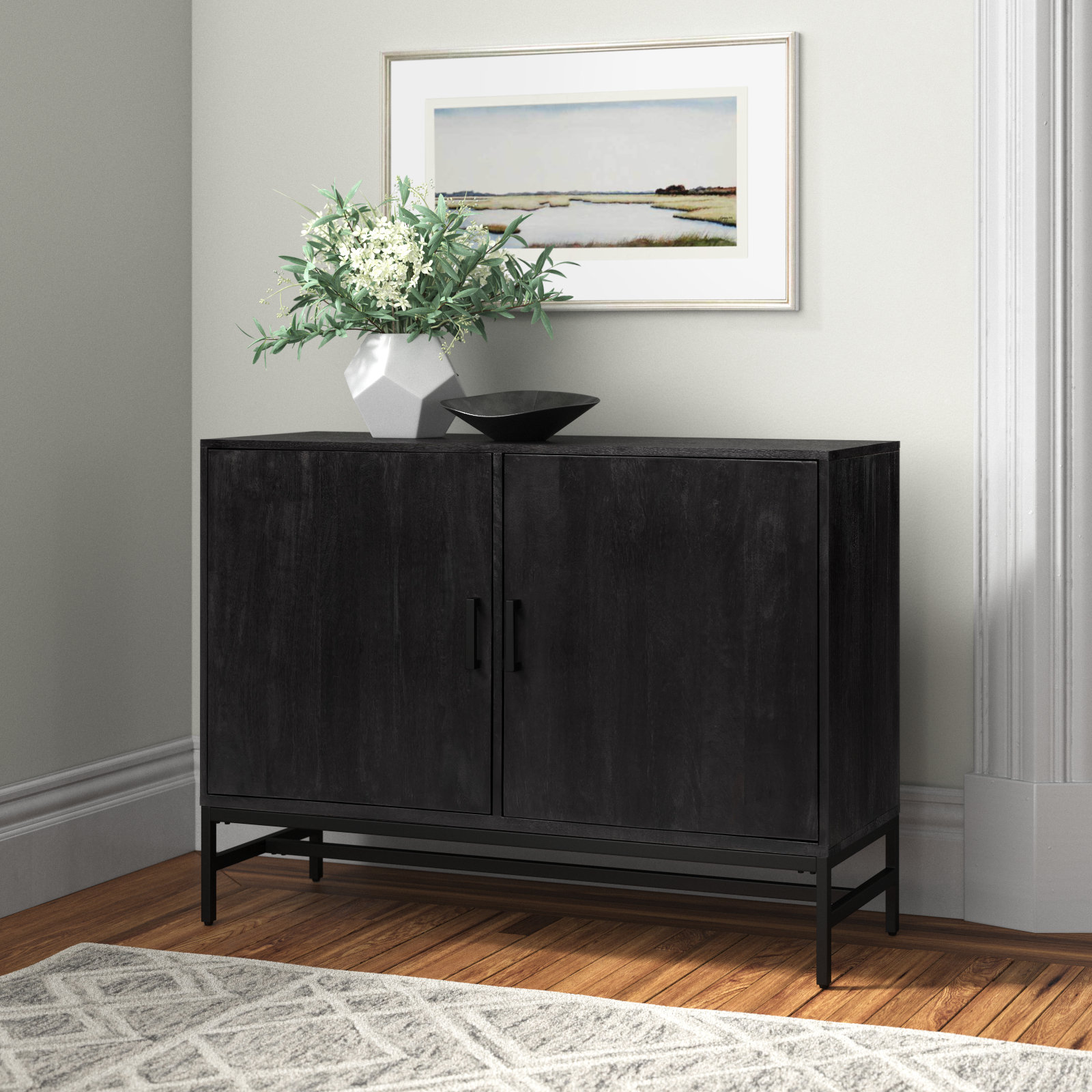 Ivywood Solid Wood Storage Cabinet, Black