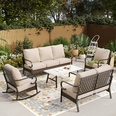 Ensemble de conversation pour l'extérieur 7 personnes avec causeuse et chaises berçantes