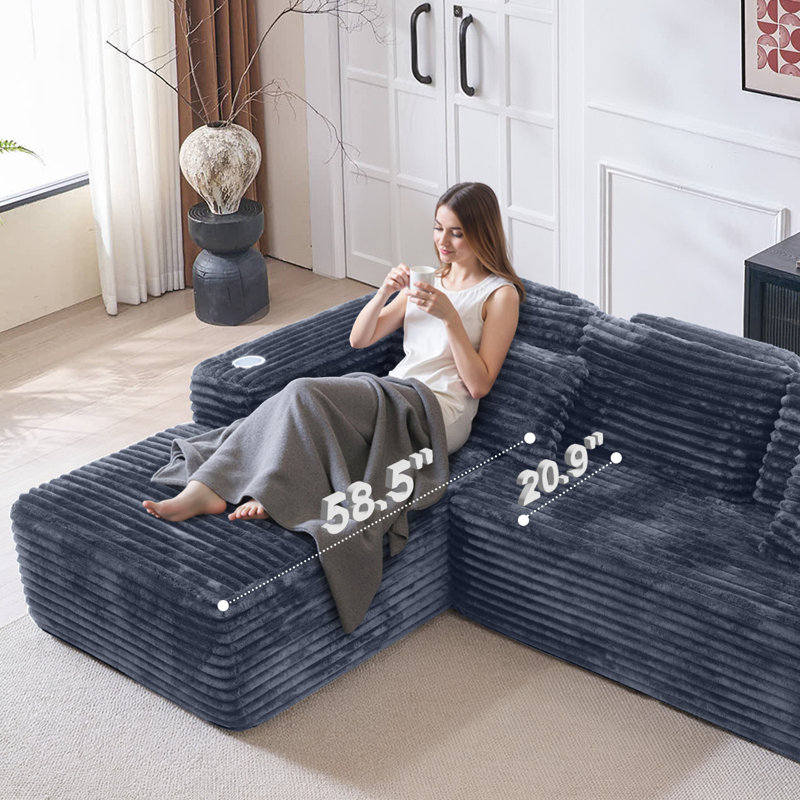 Boneless 106" L-Shape Sectional Couches For Living Room, Cloud Sofa With Chaise, Modern Upholstered Boneless Couch With Deep Seat, Cup Holder & Side Pocket, Sofa Pillows, No Assembly Required