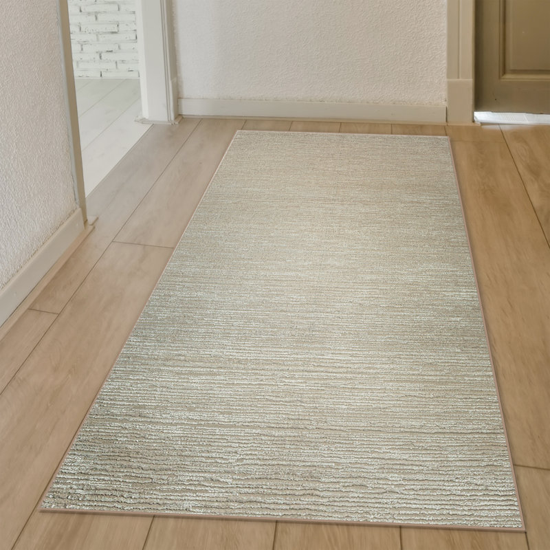 Davide 1228 Transitional Striated Beige Area Rug, Runner 2'2" x 7'7"