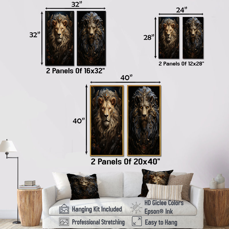 Ensemble de salon Regal Elegant Ruler Lion - Lion Wall Art, Encadrement doré, H 32 po x l 33 po