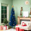 Arbre de Noël mince en plastique bleu, 6 pi, style moderne pour la décoration intérieure