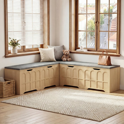 3-Piece L-Shaped Storage Bench with Upholstered Cushion - Corner Dining Bench for Kitchen, Entryway & Reading Nook