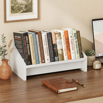 Tilting Small Desktop Bookshelf Organizer, Anti-Slip Slanted Display Slots & Rounded Burr-Free Edges, Fits Desk, Office, Entryway