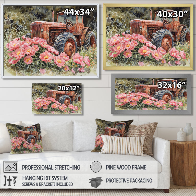 Dorith Summer Wildflowers By The Old Tractor I - Art mural fleurs sauvages, Reproduction encadrée d'une seule photo