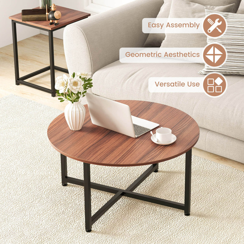 Walnut and Black 3-Piece Modern Nesting Coffee Table Set