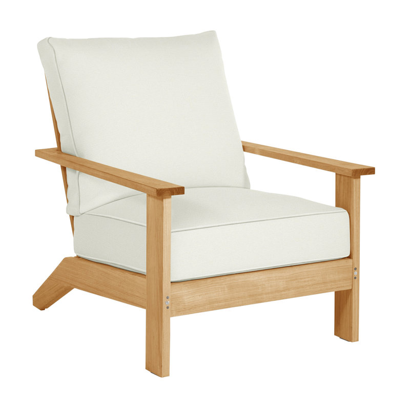 Ashland Patio Lounge Chair with Cushions, Welt, Natural Teak, Natural White
