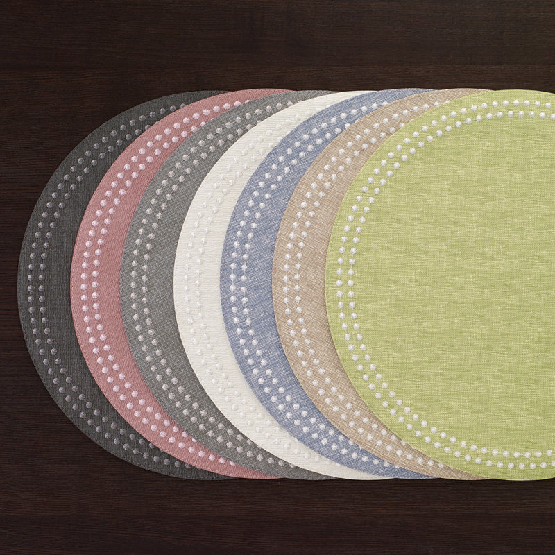 Pearls Vinyl Round Placemats, White/Rose