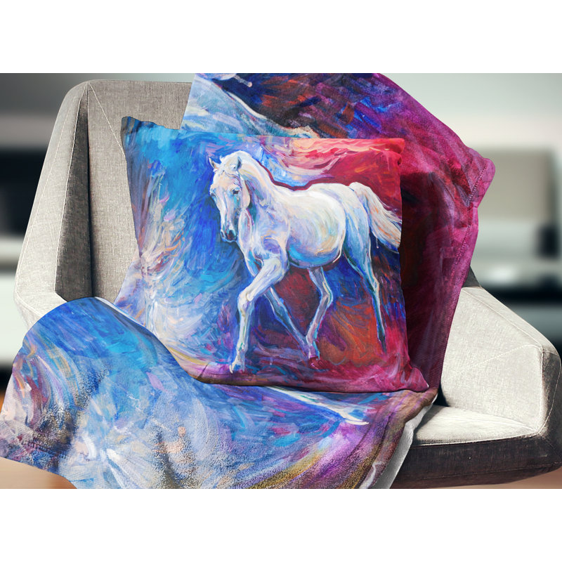Blue Horse - Coussin imprimé animal, 16 po x 1 po, Coussin décoratif